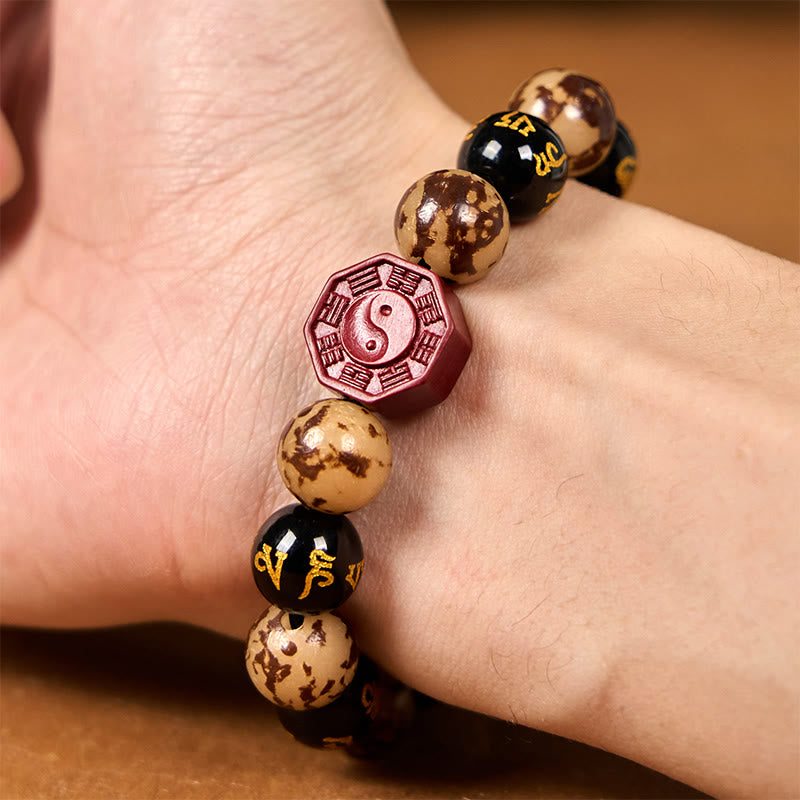 Nimara Ritual Bodhi Seed Om Mani Padme Hum Bagua Yin Yang Cinnabar Carved Calm Bracelet