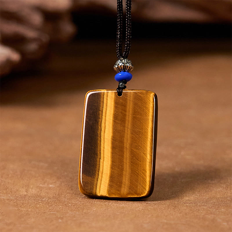 Nimara Ritual Natural Tiger Eye Square Tiger Pattern Protection Rope Necklace Pendant