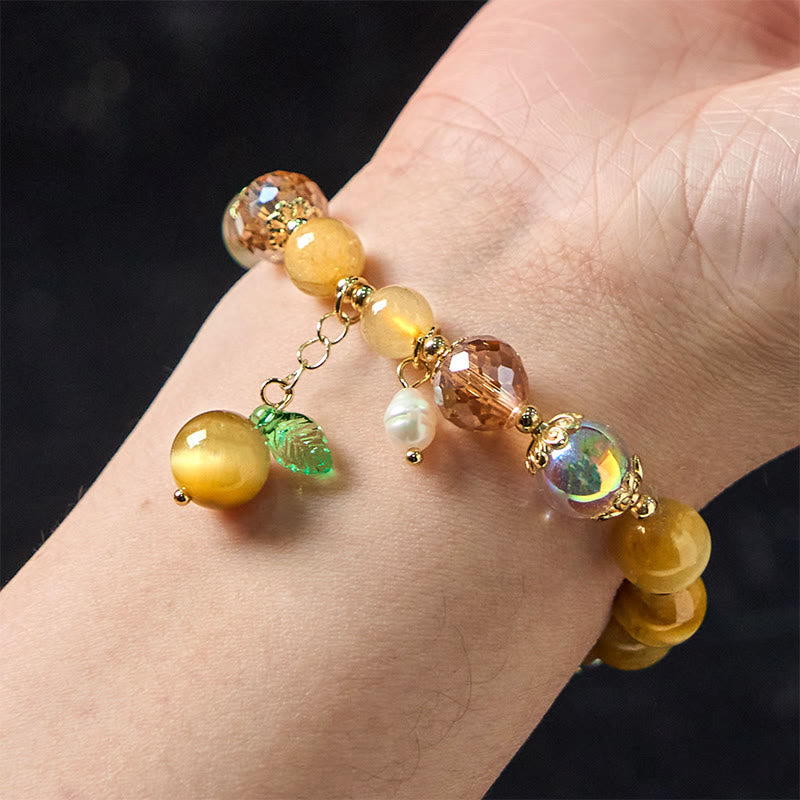 Nimara Ritual Natural Tiger Eye Beads Green Leaf Courage Bracelet