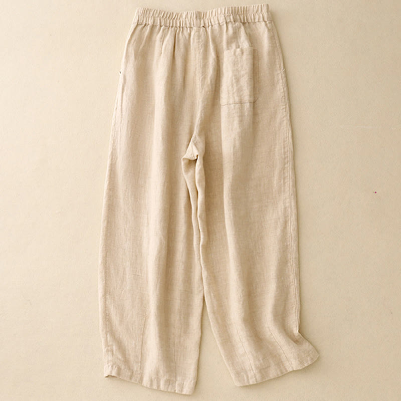 Nimara Ritual Casual Plain Frog-Button Design 7-8 Length Cotton Linen Women's Harem Pants With Pockets