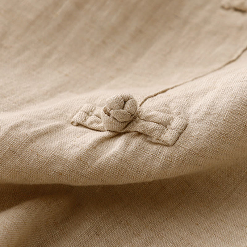 Nimara Ritual Casual Plain Frog-Button Design 7-8 Length Cotton Linen Women's Harem Pants With Pockets