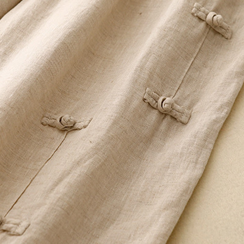 Nimara Ritual Casual Plain Frog-Button Design 7-8 Length Cotton Linen Women's Harem Pants With Pockets