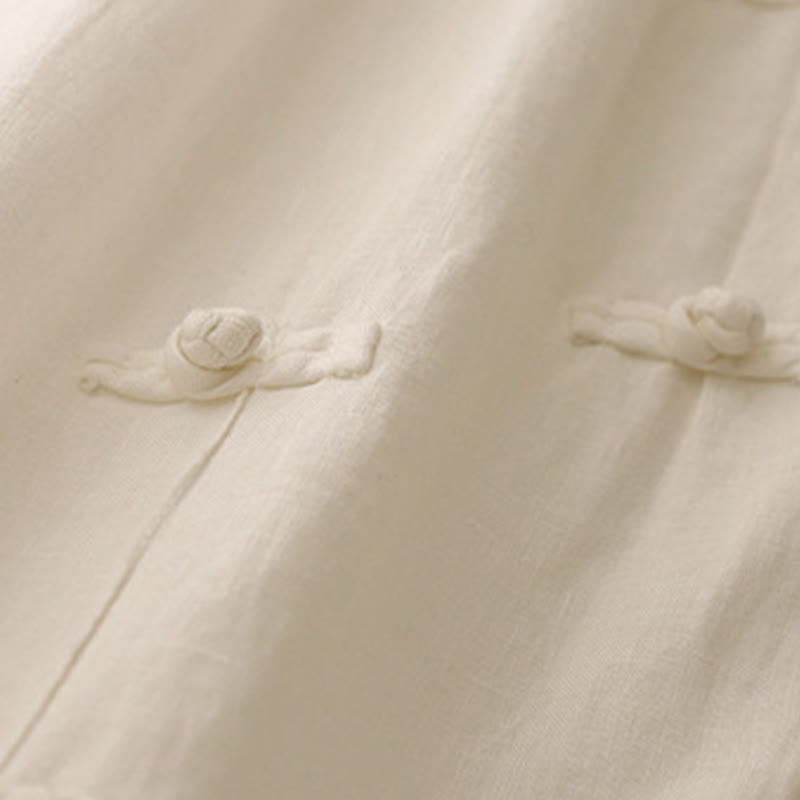 Nimara Ritual Casual Plain Frog-Button Design 7-8 Length Cotton Linen Women's Harem Pants With Pockets