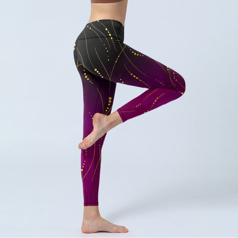 Nimara Ritual Abstract Gradient Thin And Long Gold Line Pattern Print Gym Leggings Women's Yoga Pants