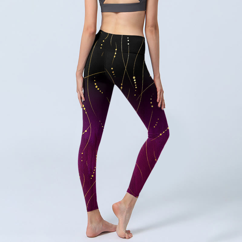 Nimara Ritual Abstract Gradient Thin And Long Gold Line Pattern Print Gym Leggings Women's Yoga Pants