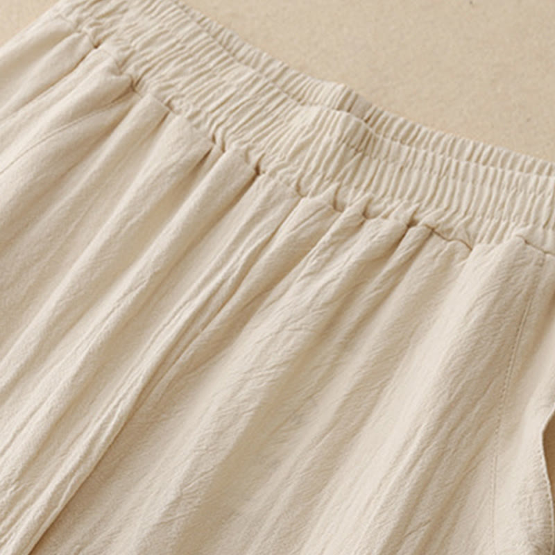 Nimara Ritual Daily Plain Elastic Waistband Cotton Linen Women's Pants With Pockets