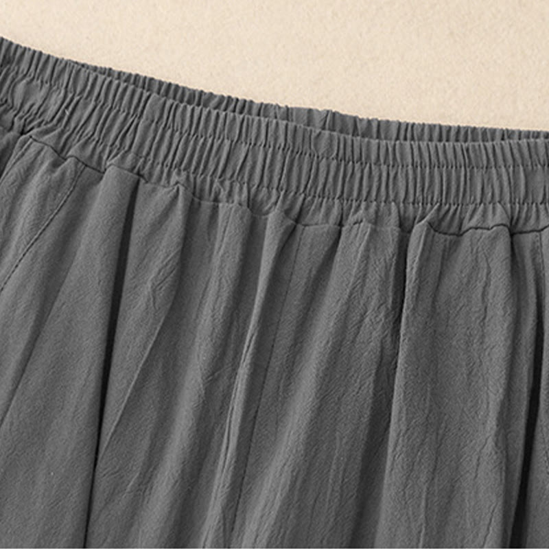 Nimara Ritual Daily Plain Elastic Waistband Cotton Linen Women's Pants With Pockets