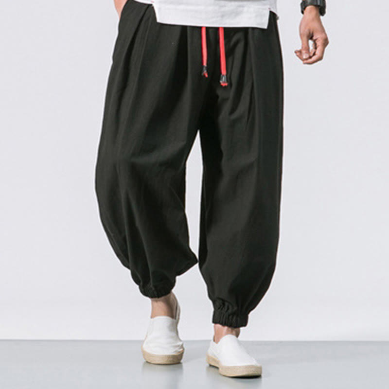 Nimara Ritual Casual Sports Men's Solid Color Cotton Drawstring Pants With Pockets