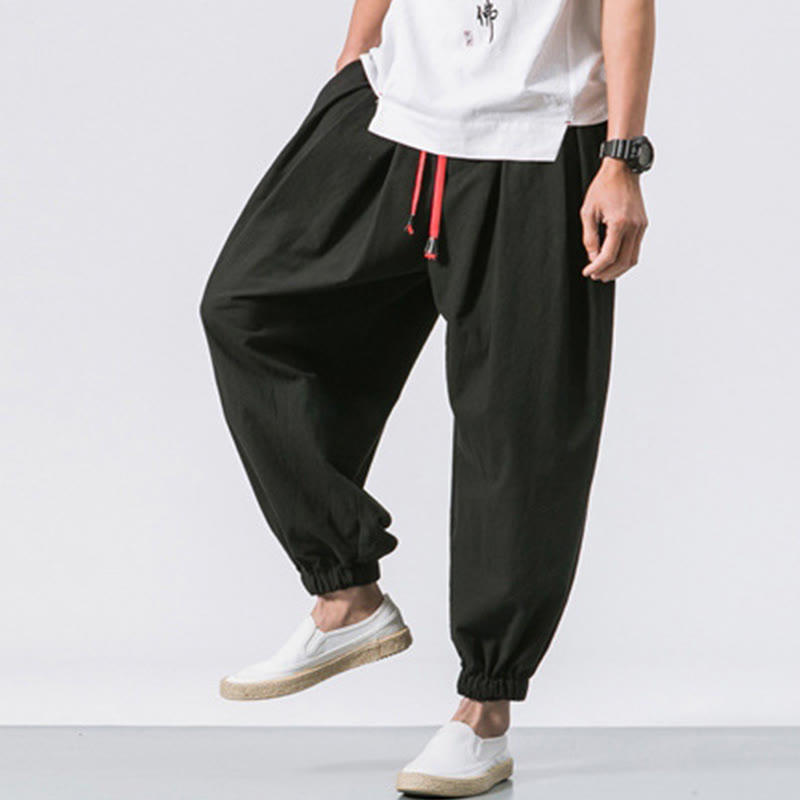 Nimara Ritual Casual Sports Men's Solid Color Cotton Drawstring Pants With Pockets