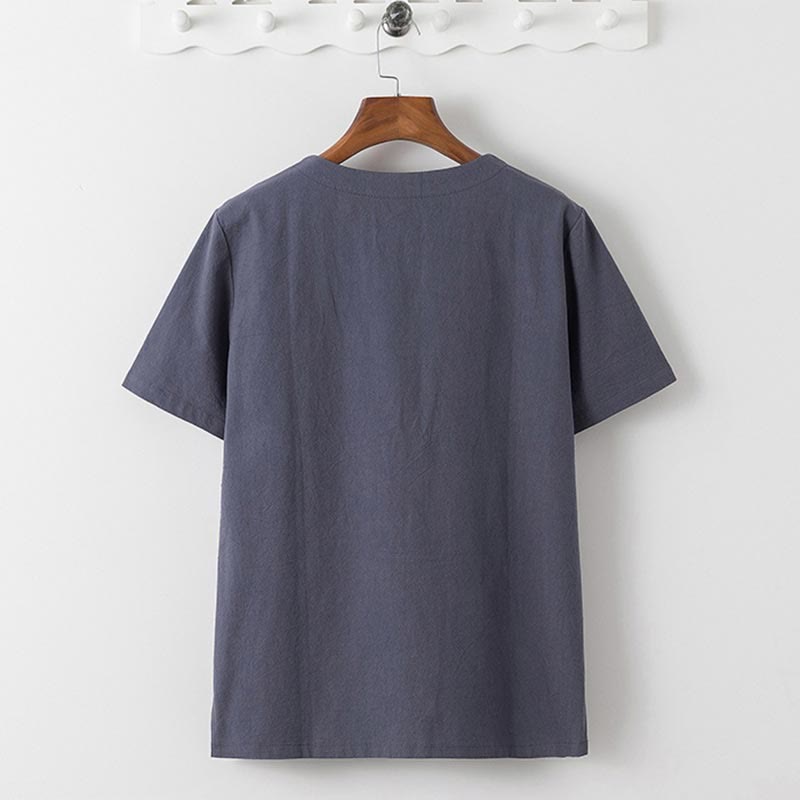 Nimara Ritual Summer 2Pcs Plain Short Sleeve T-Shirt 7-8 Length Pants Cotton Linen Tang Suit Men's Meditation Cloth Set With Pockets