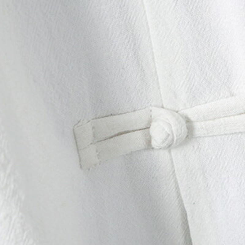 Nimara Ritual Summer Frog-button Patchwork Half Sleeve Design Cotton Linen Men's Shirt Jacket