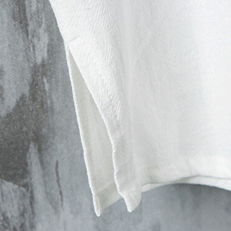 Nimara Ritual Summer Frog-button Patchwork Half Sleeve Design Cotton Linen Men's Shirt Jacket