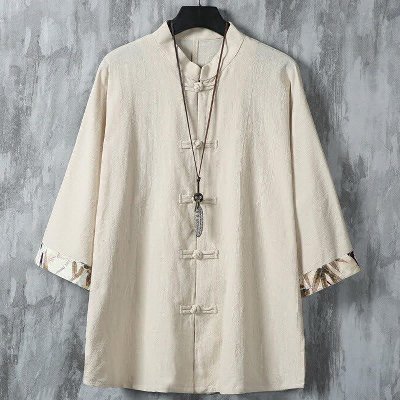 Nimara Ritual Summer Frog-button Patchwork Half Sleeve Design Cotton Linen Men's Shirt Jacket