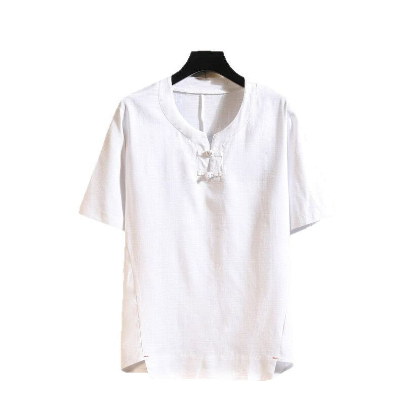 Nimara Ritual Summer Chinese Frog-button Men's Solid Color Button Short Sleeve Cotton Linen Shirt