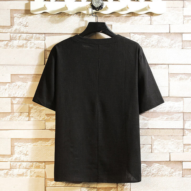 Nimara Ritual Summer Chinese Frog-button Men's Solid Color Button Short Sleeve Cotton Linen Shirt