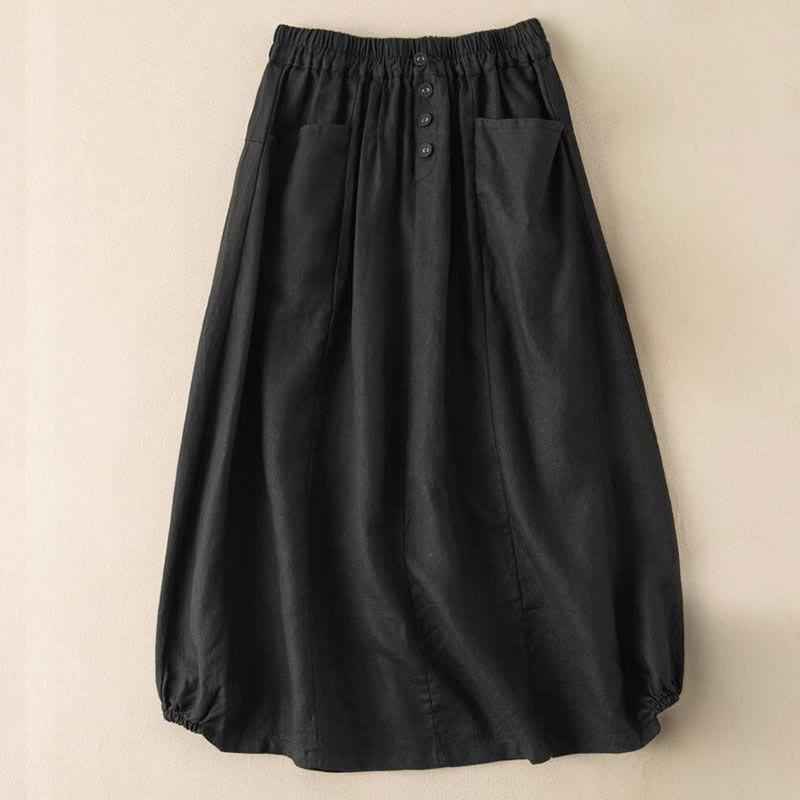 Nimara Ritual Summer Solid Button Elastic Waist 7-8 Length Women's Skirt With Pockets