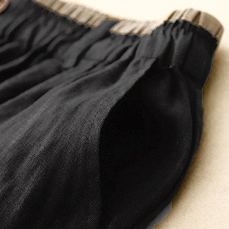 Nimara Ritual Vintage Casual Plain Side Slit Elastic Waist Cotton Linen Women's Skirt With Pockets