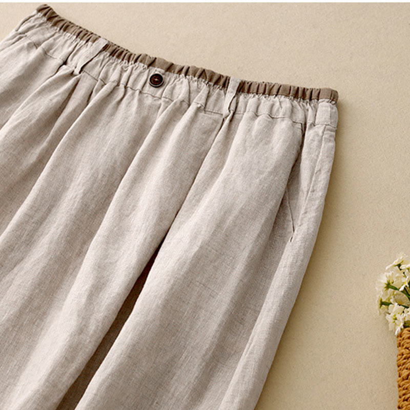 Nimara Ritual Vintage Casual Plain Side Slit Elastic Waist Cotton Linen Women's Skirt With Pockets
