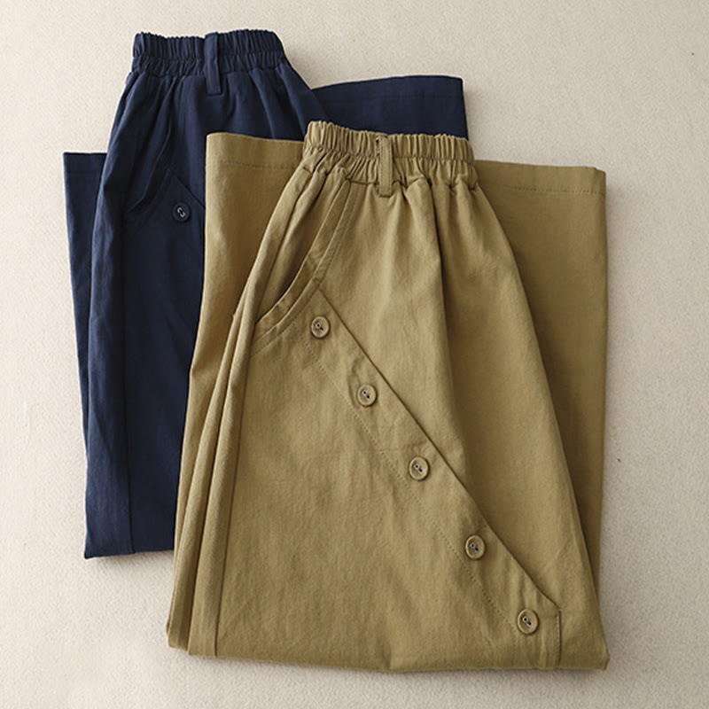 Nimara Ritual Casual Plain Asymmetrical Button Design Cotton Women's Skirt With Pockets