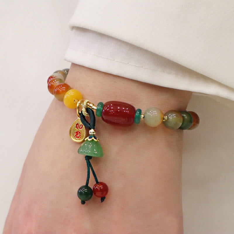 Nimara Ritual Natural Colorful Peacock Agate Chalcedony Ruyi As One Wishes Charm Courage Bracelet