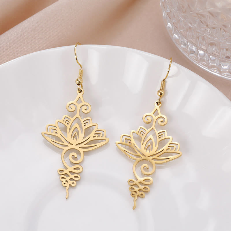 Nimara Ritual Hollow Lotus Flower Stainless Steel Enlightenment Metal Drop Earrings