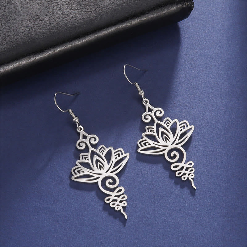 Nimara Ritual Hollow Lotus Flower Stainless Steel Enlightenment Metal Drop Earrings