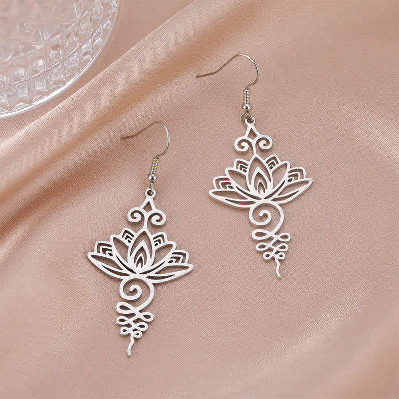 Nimara Ritual Hollow Lotus Flower Stainless Steel Enlightenment Metal Drop Earrings