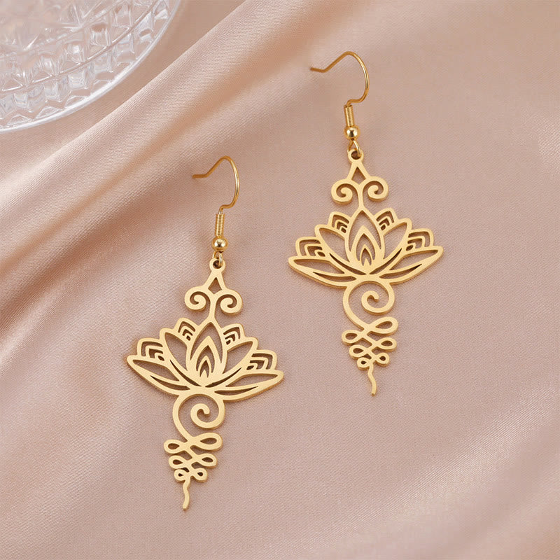 Nimara Ritual Hollow Lotus Flower Stainless Steel Enlightenment Metal Drop Earrings