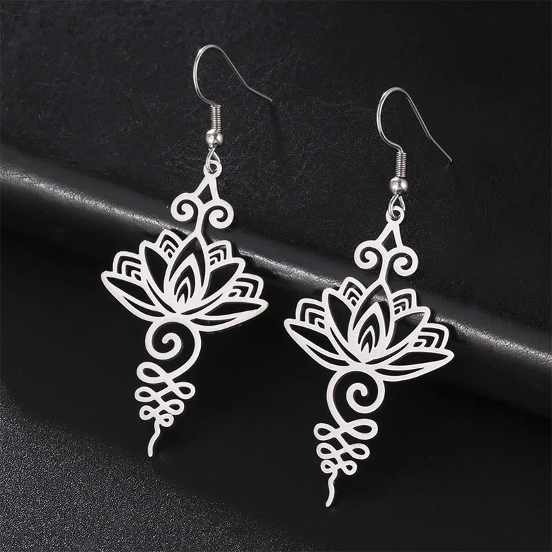 Nimara Ritual Hollow Lotus Flower Stainless Steel Enlightenment Metal Drop Earrings