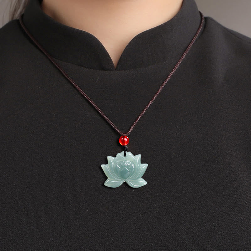 Nimara Ritual Lotus Flower Pattern Carved Jade Prosperity Necklace Pendant
