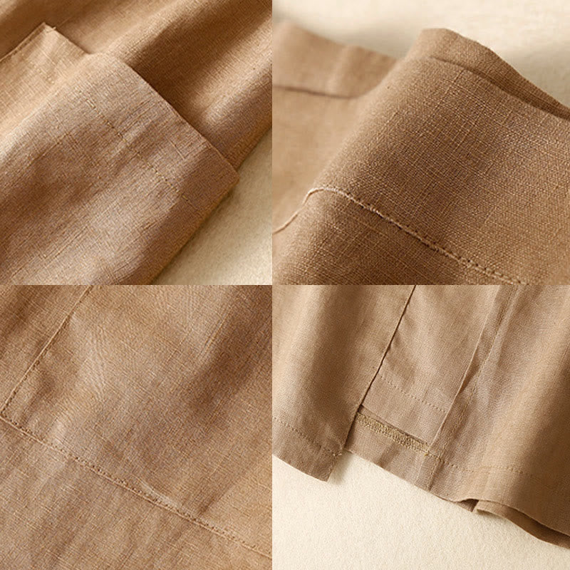 Nimara Ritual Vintage Summer Asymmetrical High Waist Women's Cotton Linen Skirt With Pockets