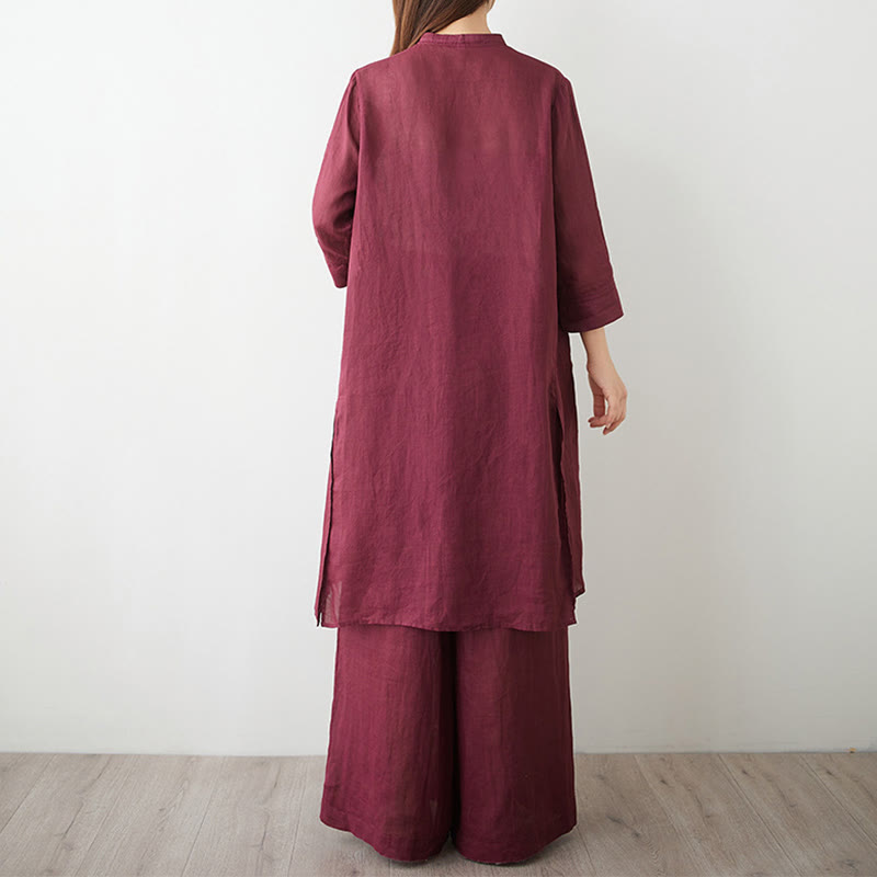 Nimara Ritual 2Pcs Three Quarter Sleeve Shirt Top Pants Meditation Zen Tai Chi Cotton Linen Clothing Women's Set
