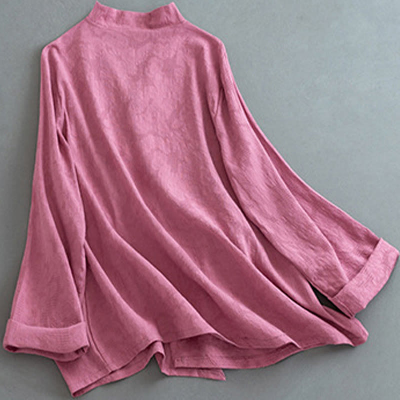 Nimara Ritual Casual Solid Color Frog Button Long Sleeve Zen Cotton Linen Women's Shirt