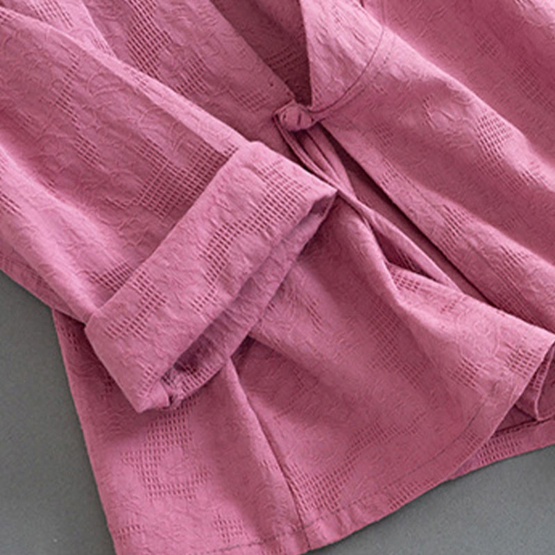 Nimara Ritual Casual Solid Color Frog Button Long Sleeve Zen Cotton Linen Women's Shirt