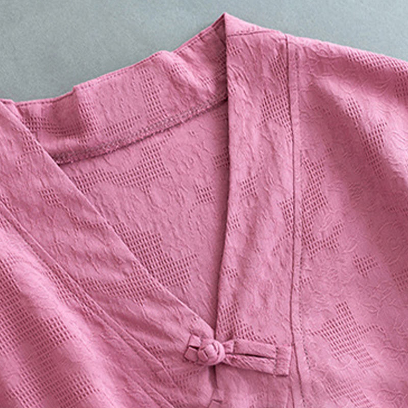 Nimara Ritual Casual Solid Color Frog Button Long Sleeve Zen Cotton Linen Women's Shirt