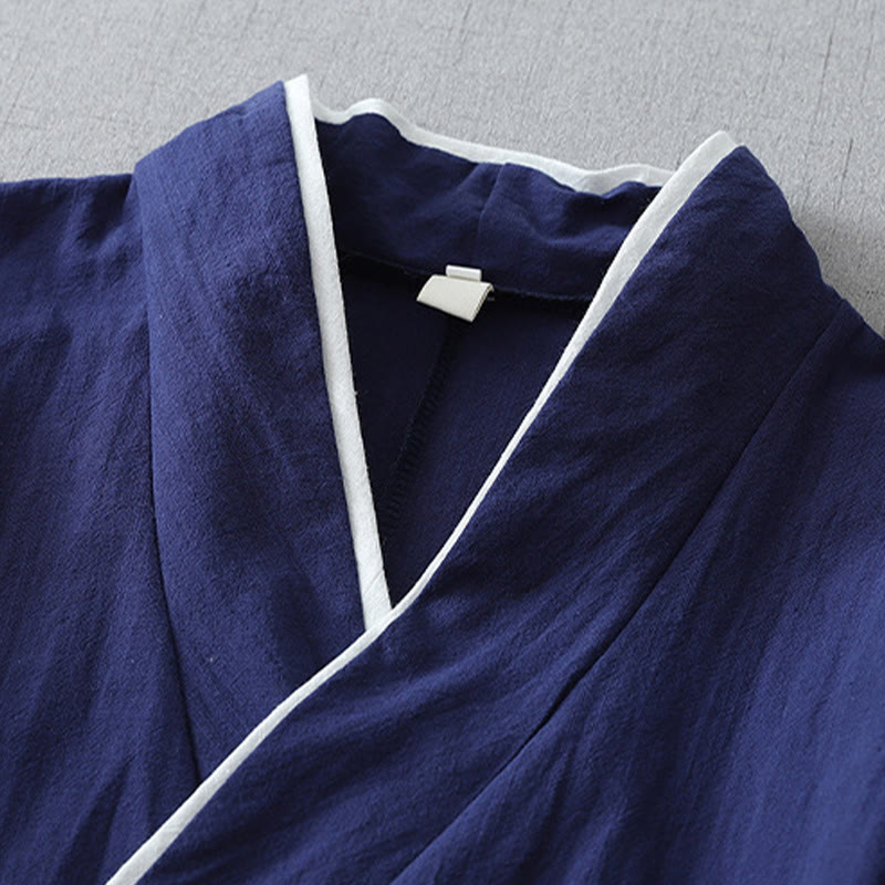 Nimara Ritual Casual Color Stitching V-Neck Three Quarter Sleeve Zen Cotton Linen Women's Shirt