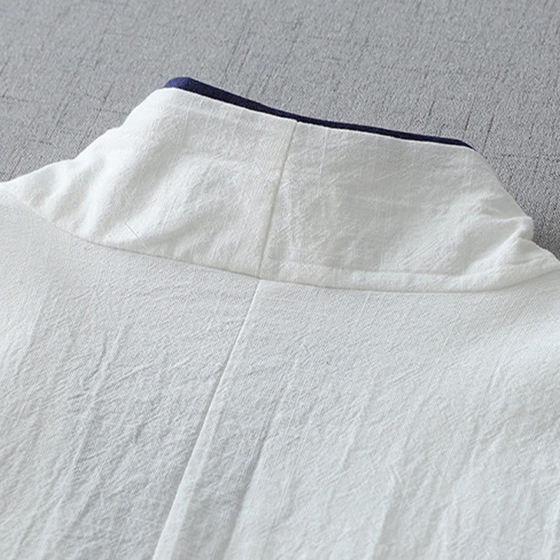 Nimara Ritual Casual Color Stitching V-Neck Three Quarter Sleeve Zen Cotton Linen Women's Shirt