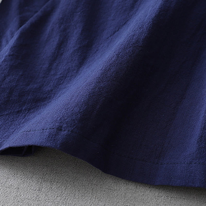 Nimara Ritual Casual Color Stitching V-Neck Three Quarter Sleeve Zen Cotton Linen Women's Shirt