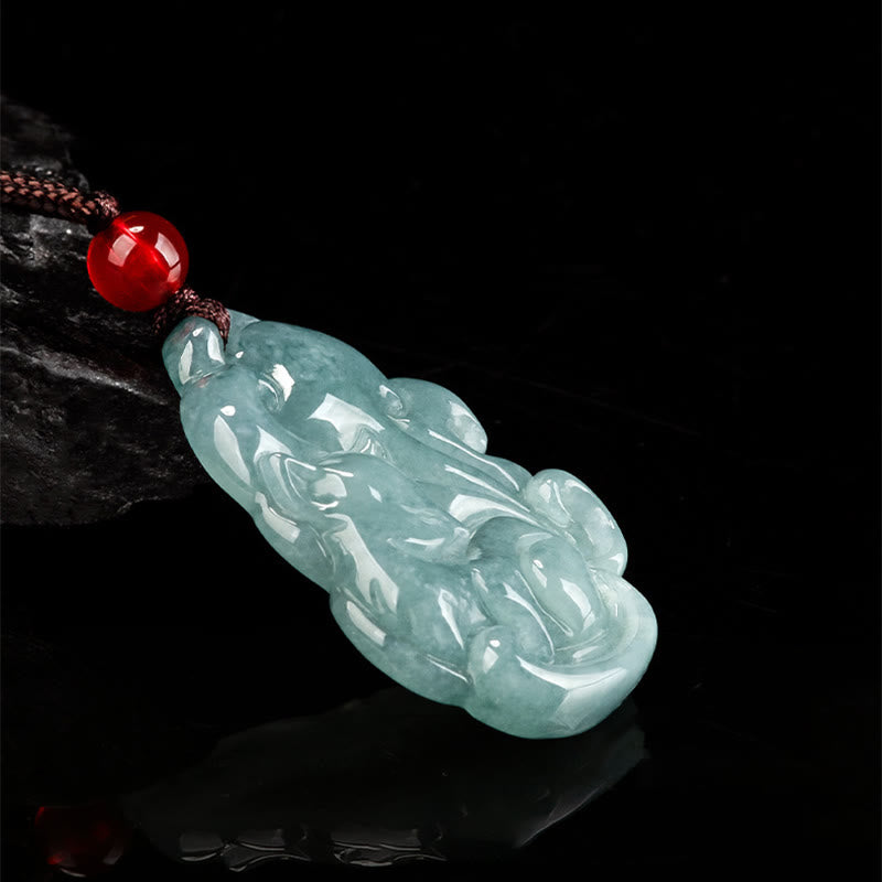 Nimara Ritual Natural Green Jade Nine Tailed Fox Fairy Prosperity Necklace Pendant