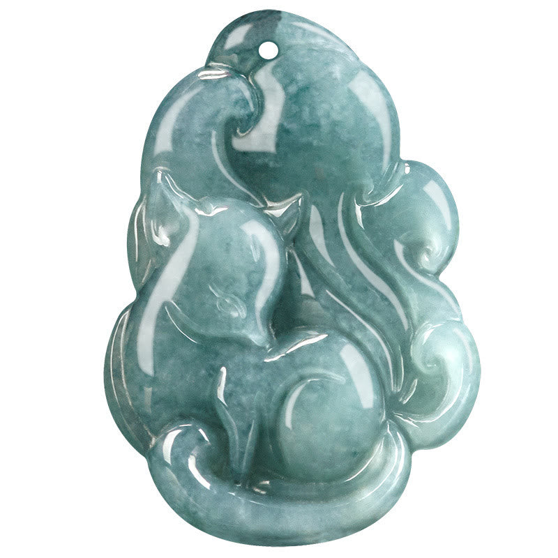 Nimara Ritual Natural Green Jade Nine Tailed Fox Fairy Prosperity Necklace Pendant