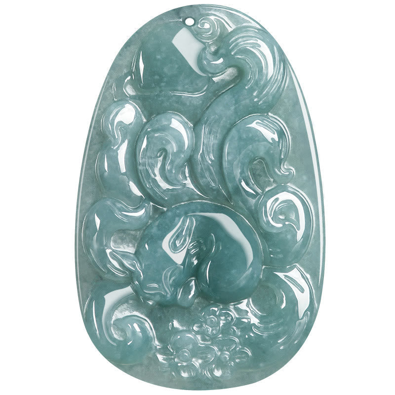 Nimara Ritual Natural Green Jade Nine Tailed Fox Flowers Luck Necklace Pendant