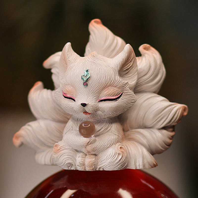 Nimara Ritual Mini Nine Tailed Fox Luck Resin Home Desk Decoration