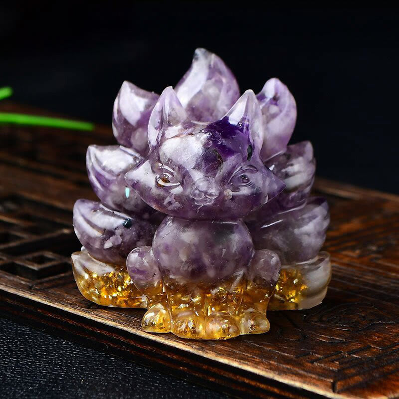 Nimara Ritual Natural Various Crystal Strawberry Quartz Amethyst Nine Tailed Fox Protection Home Decoration