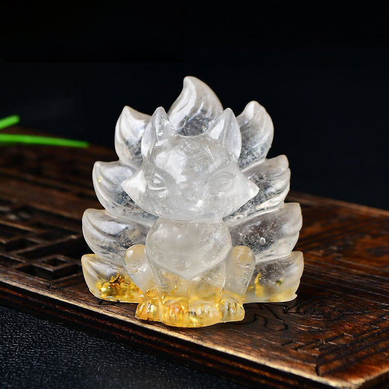 Nimara Ritual Natural Various Crystal Strawberry Quartz Amethyst Nine Tailed Fox Protection Home Decoration