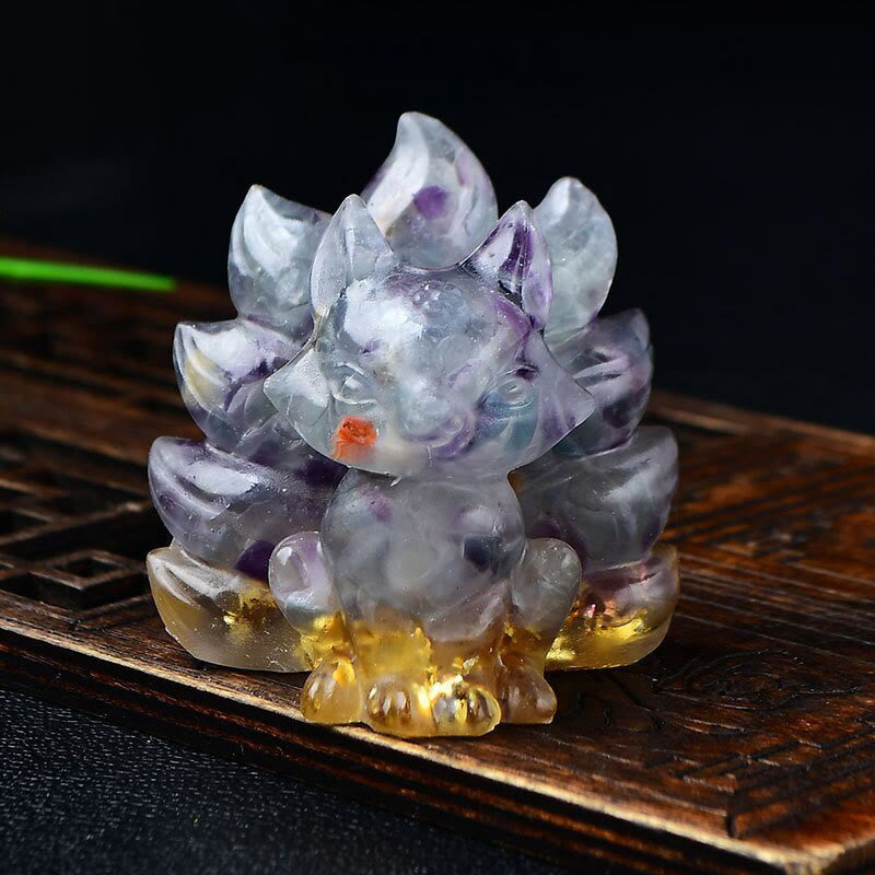 Nimara Ritual Natural Various Crystal Strawberry Quartz Amethyst Nine Tailed Fox Protection Home Decoration