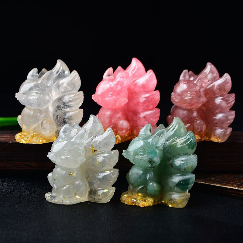 Nimara Ritual Natural Various Crystal Strawberry Quartz Amethyst Nine Tailed Fox Protection Home Decoration