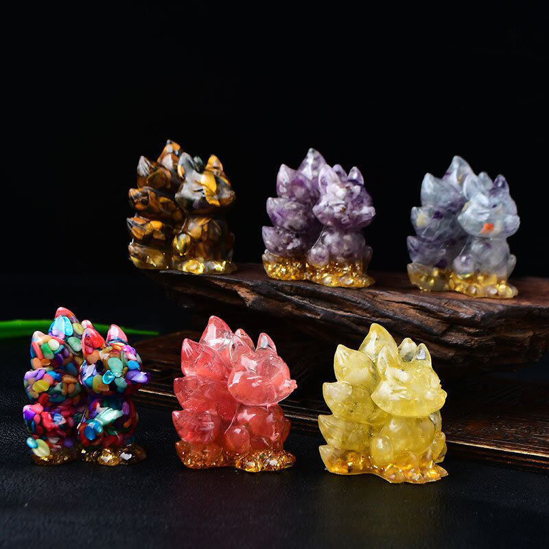 Nimara Ritual Natural Various Crystal Strawberry Quartz Amethyst Nine Tailed Fox Protection Home Decoration