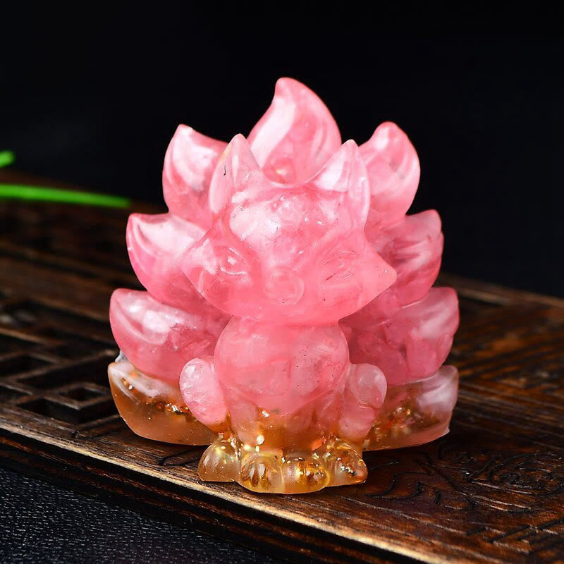 Nimara Ritual Natural Various Crystal Strawberry Quartz Amethyst Nine Tailed Fox Protection Home Decoration