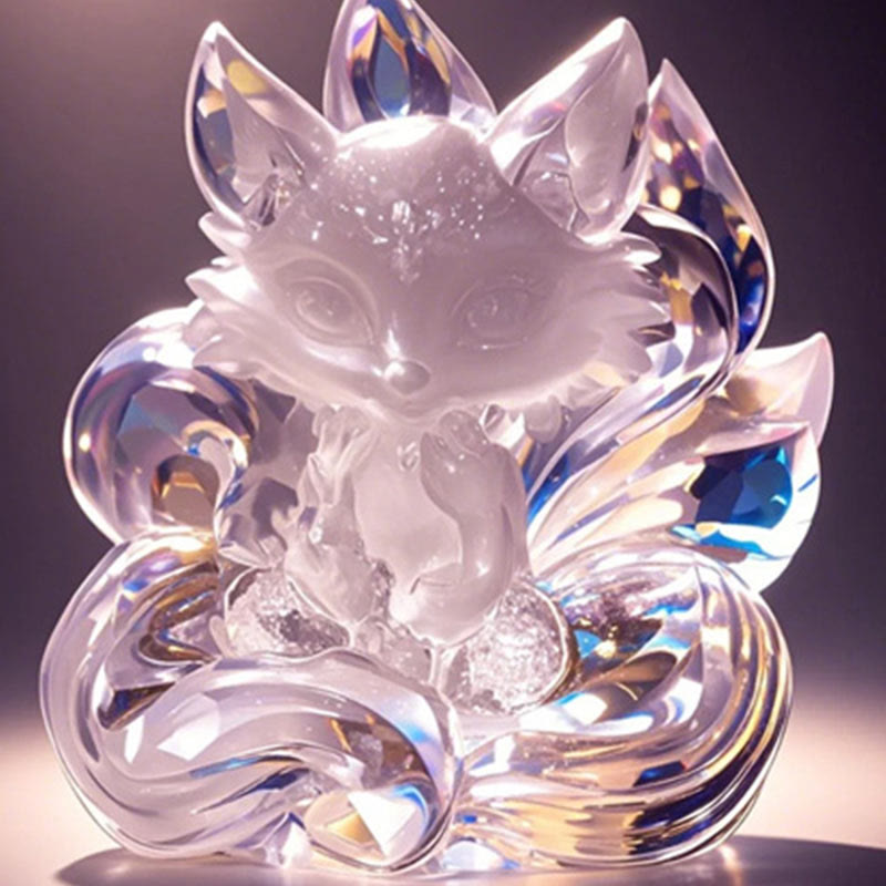 Nimara Ritual Natural White Crystal Mini Small Nine Tailed Fox Carved Healing Home Decoration