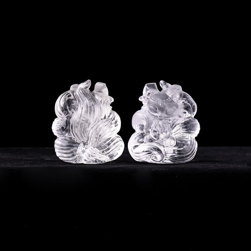 Nimara Ritual Natural White Crystal Mini Small Nine Tailed Fox Carved Healing Home Decoration